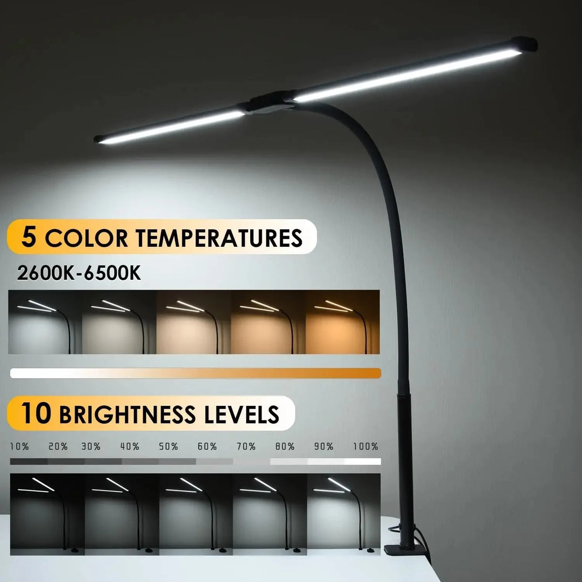 Lampe de bureau Led pour le bureau à domicile, lumière d'architecte de soins oculaires avec pince, lampe à pince de Table pour moniteur d'ordinateur à Double tête, pour la lecture