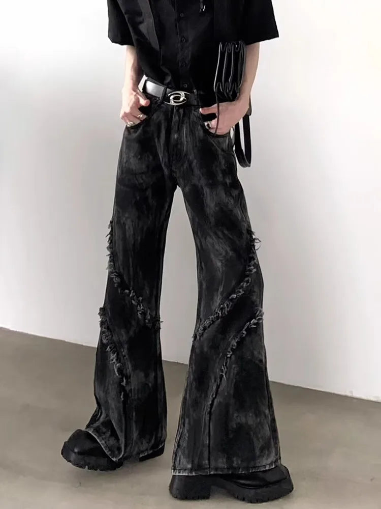 Jean Délavé Noir pour Homme, Streetwear, Baggy, Empilé, Évasé, Vintage, Années 90, 2025
