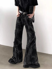Jean Délavé Noir pour Homme, Streetwear, Baggy, Empilé, Évasé, Vintage, Années 90, 2025