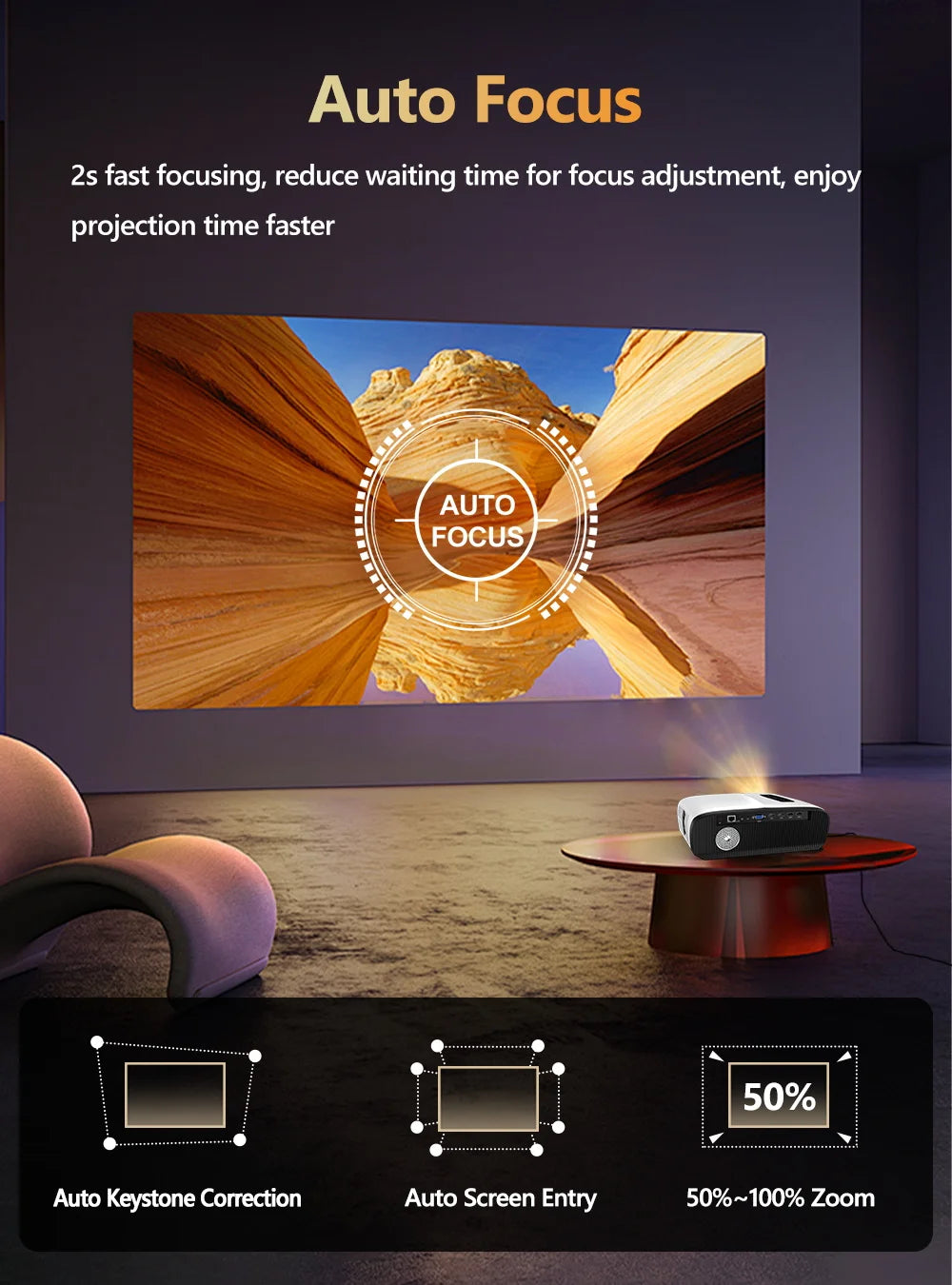 Projecteur Android Smart TV 4K projecteur de lumière du jour à mise au point automatique pour films Home cinéma WIFI 6 projecteur de faisceau ANSI 3000 avec karaoké