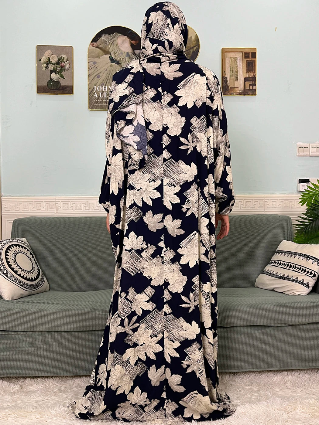 Abayas musulmanes en coton pour femmes, vêtement de prière traditionnel à fleurs pour Ramadan, Caftan africain, Marocain, Robe connectée, foulard