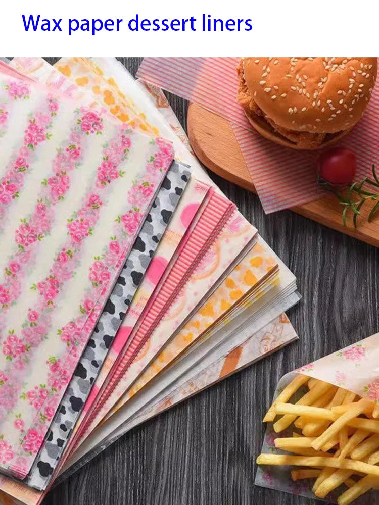 Papier ciré de qualité alimentaire, 50 pièces/lot, papier de graisse, emballages alimentaires, papier d'emballage pour pain, Sandwich, hamburger, frites, papier huilé, outils de cuisson