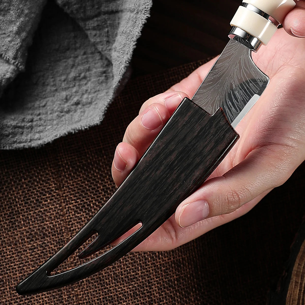 Couteau utilitaire de cuisine en acier inoxydable, avec manche en bois, couteau à Steak, désosage, couteau à viande, couteau à fruits avec couvercle cadeau ﻿