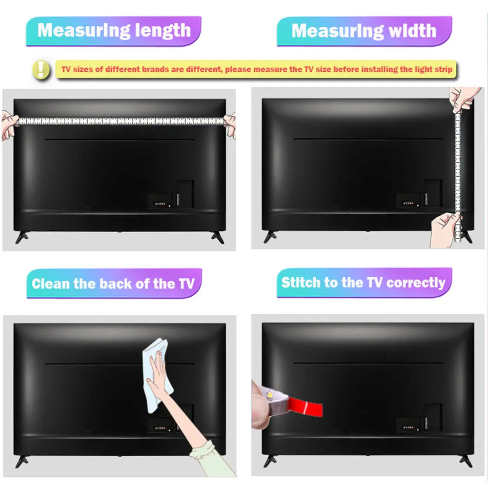 5V USB LED Strip Light, TV Backlight Strip with Remote Control, DIY Color Lighting, 49/49/55/58 inch, Decoration
