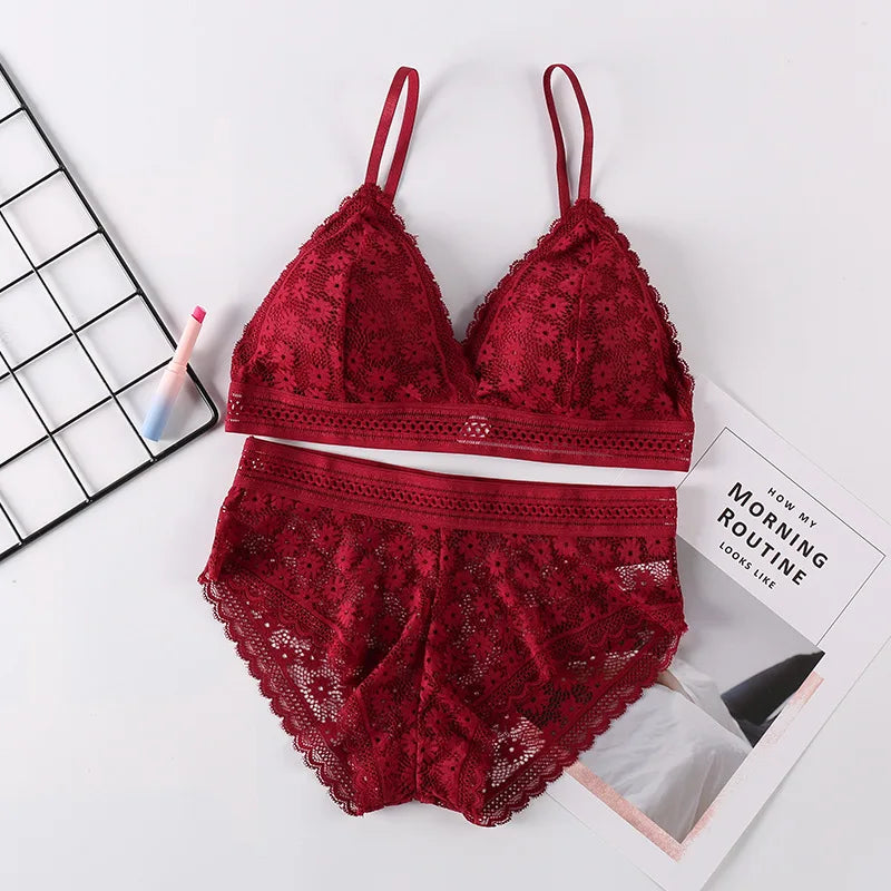 Femmes dentelle soutien-gorge ensembles sous-vêtements sans couture dos nu gilet Sexy rembourré Bralette Lingerie ultra-mince soutien-gorge et bref ensembles femmes intimes