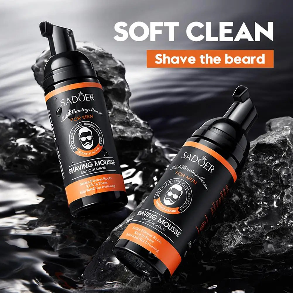 SADOER Mousse à raser pour hommes Mousse à raser pour barbe douce pour homme rafraîchissant hydratant adoucir les racines fibromes non irritantes