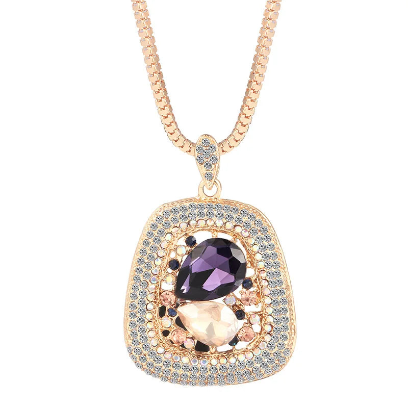 Colliers longs avec pendentif trapézoïdal en pierre semi-précieuse pour femmes, Vintage carré géométrique, cadeaux féminins, bijoux, nouvelle collection 2025