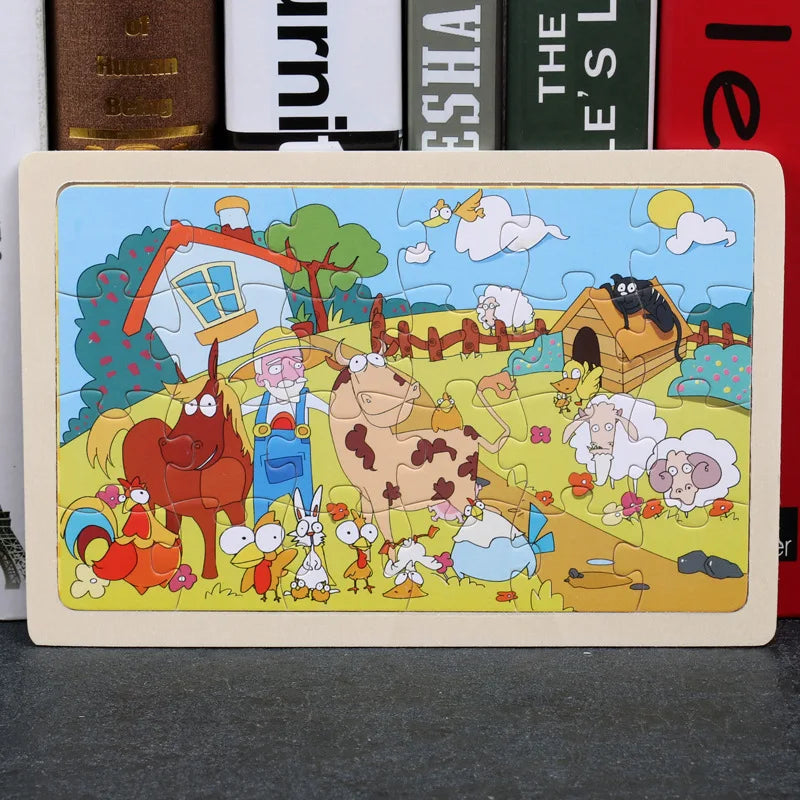 Nouveau 24 pièces Puzzles en bois enfants dessin animé Animal bois Puzzle jouets d'apprentissage éducatif précoce pour enfants cadeau