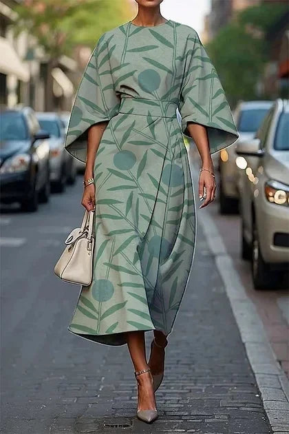 Elegant floral ocean dress for women, ankle-length, made of polyester fiber, independent station, cross-border, 2025