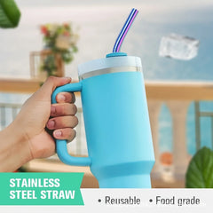 Paille de couleur réutilisable en acier inoxydable, 21cm 26cm 30cm, adaptée à une tasse de capacité de 20oz 30oz 40oz avec brosse