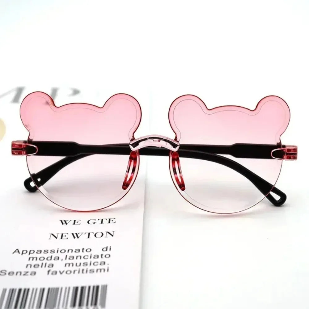 Lunettes de soleil pour enfants, ours de dessin animé mignon, pour garçons et filles, sans monture, UV400, pour voyage en plein air, ski