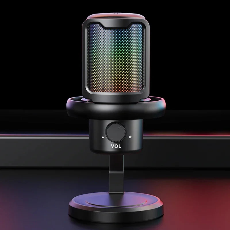 Microphone USB pour PC, Microphone de jeu RGB avec sortie casque et bouton tactile muet, suppression du bruit pour l'enregistrement de Streami