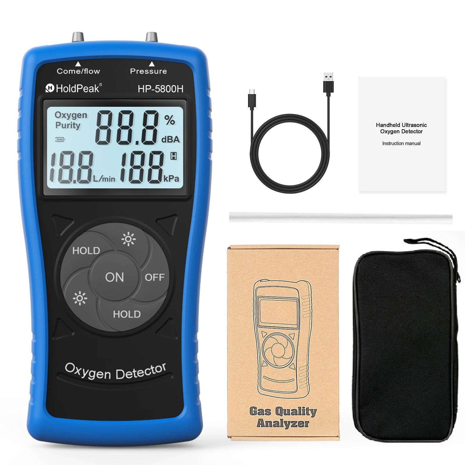Instrument de mesure d'oxygène ultrasonique portatif, pour la détection de la Concentration de sortie du générateur d'oxygène PSA, débit et pression