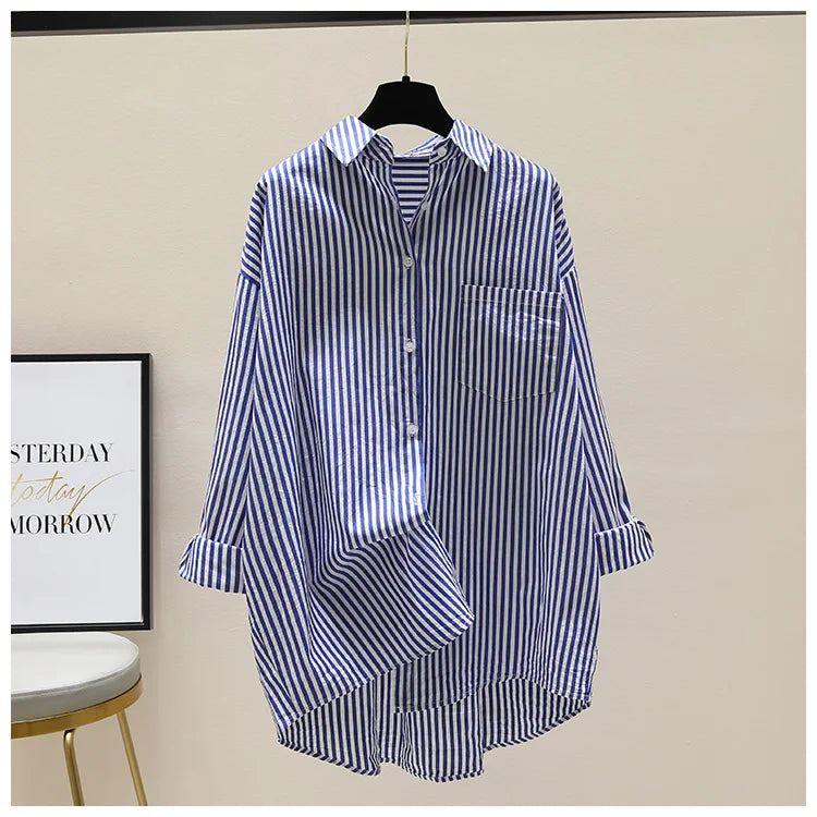 Chemise rayée femmes chemises été automne mode femme bureau dame chemisier ample à manches longues Protection solaire hauts chemises décontractées