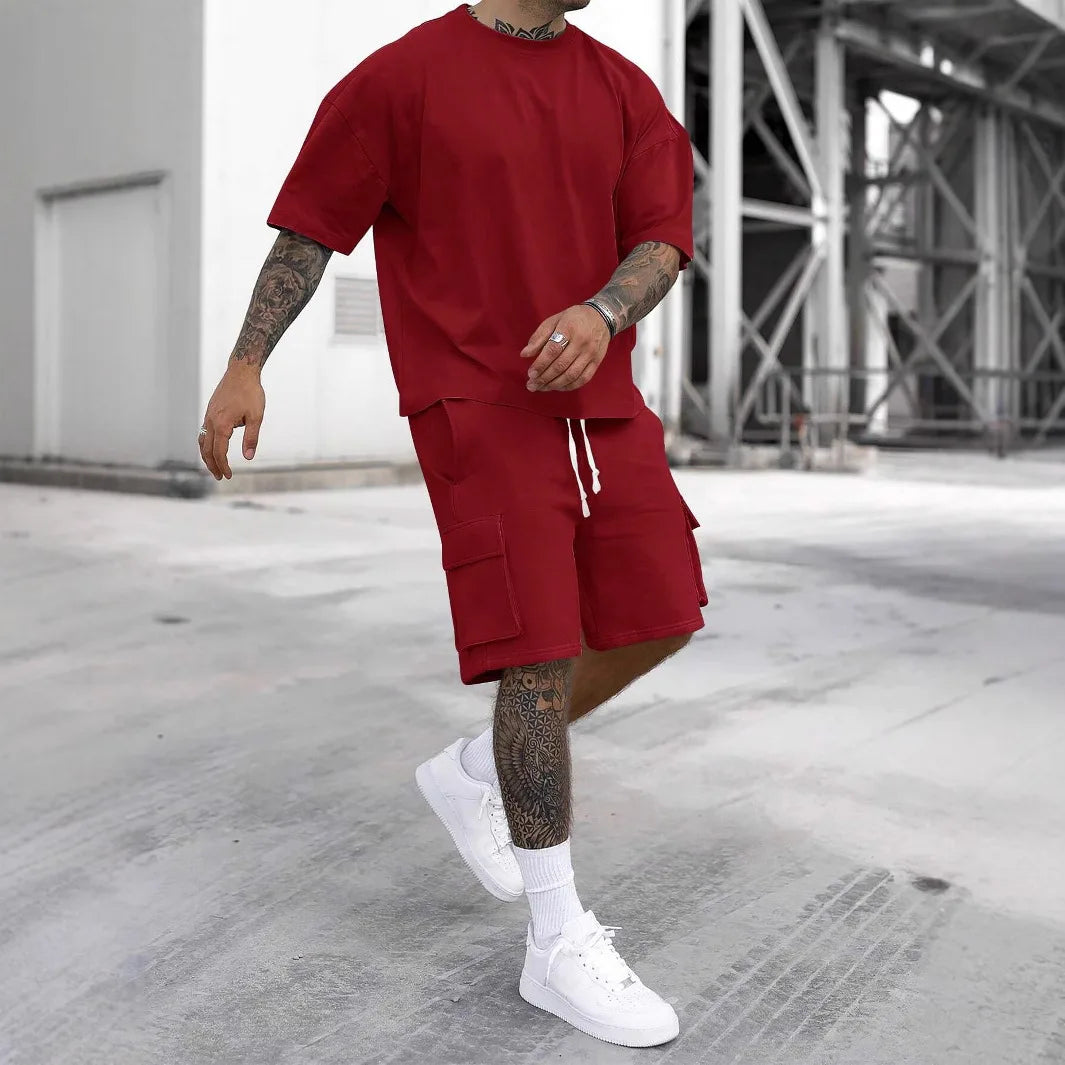 Ensemble de vêtements de sport deux pièces décontractés et à la mode pour hommes, T-shirt et short de travail pour l'exercice, la course à pied et la randonnée, été