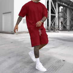 Ensemble de vêtements de sport deux pièces décontractés et à la mode pour hommes, T-shirt et short de travail pour l'exercice, la course à pied et la randonnée, été