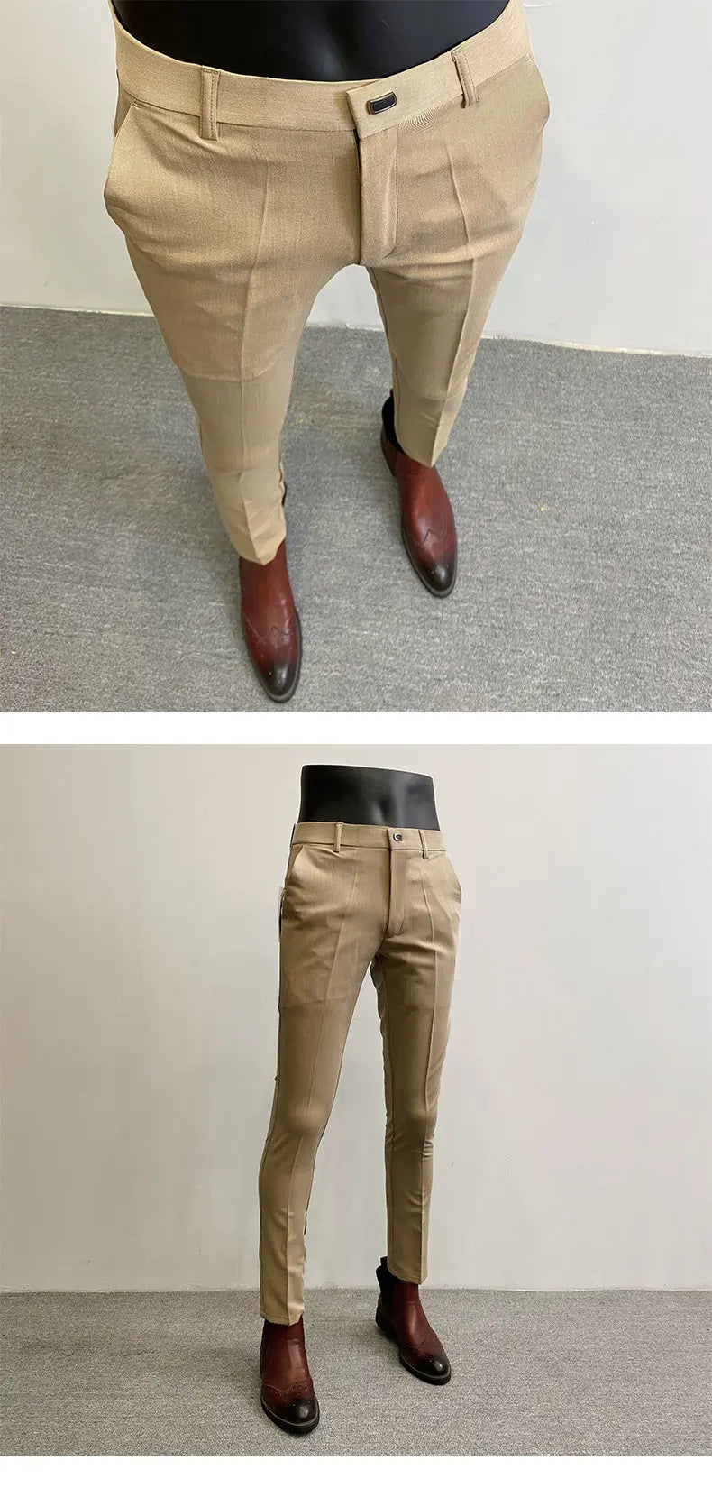 Men's Suit Formal Trousers, Men's Stretch Slim Fit Solid Color Casual Outfit Full Length Trousers, Fashion New Men's Clothing