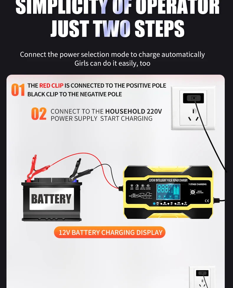 Chargeur de batterie de voiture 5A, chargeur de batterie intelligent 12V/24V, entretien automatique avec compensation de température pour tondeuse de camion