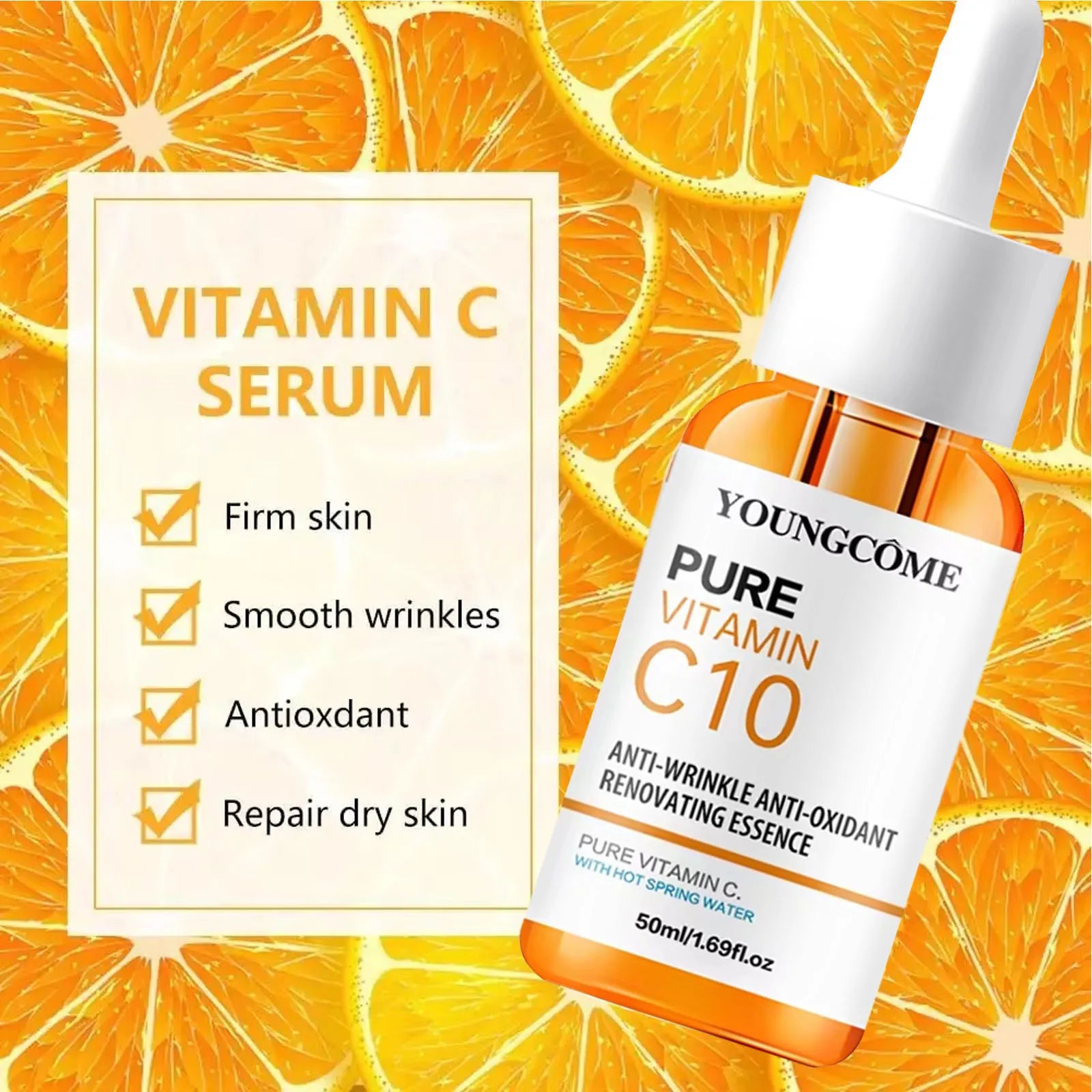 Vitamine C Essence pour le visage acide hyaluronique peau foncée éclaircir sérum estompe les ridules hydratant réparation sérum terne visage soins de la peau