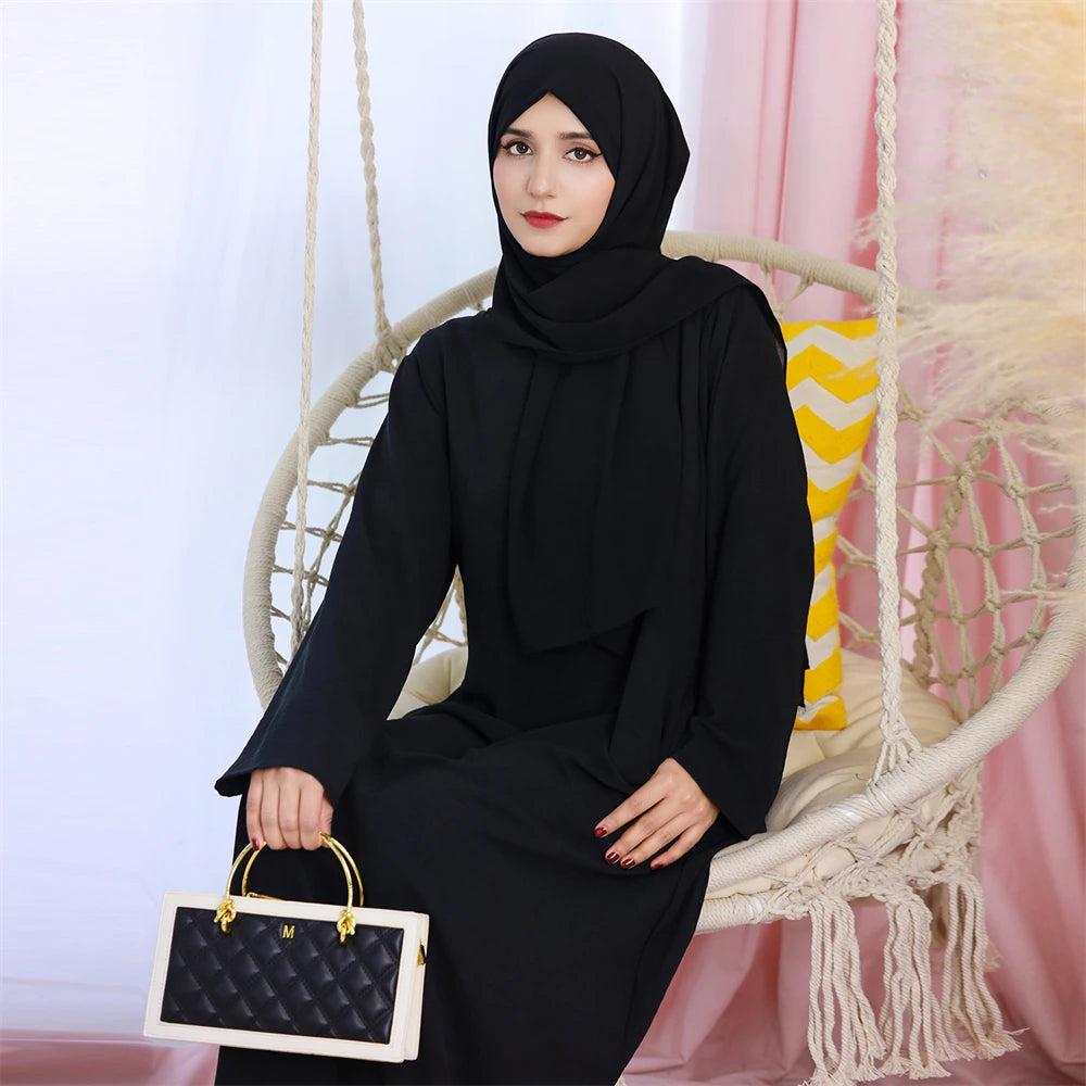 Noir blanc rose solide dubaï modeste sous Robe Abaya Islam caftan musulman avec poches robes pour femmes Robe Femme Musulmane