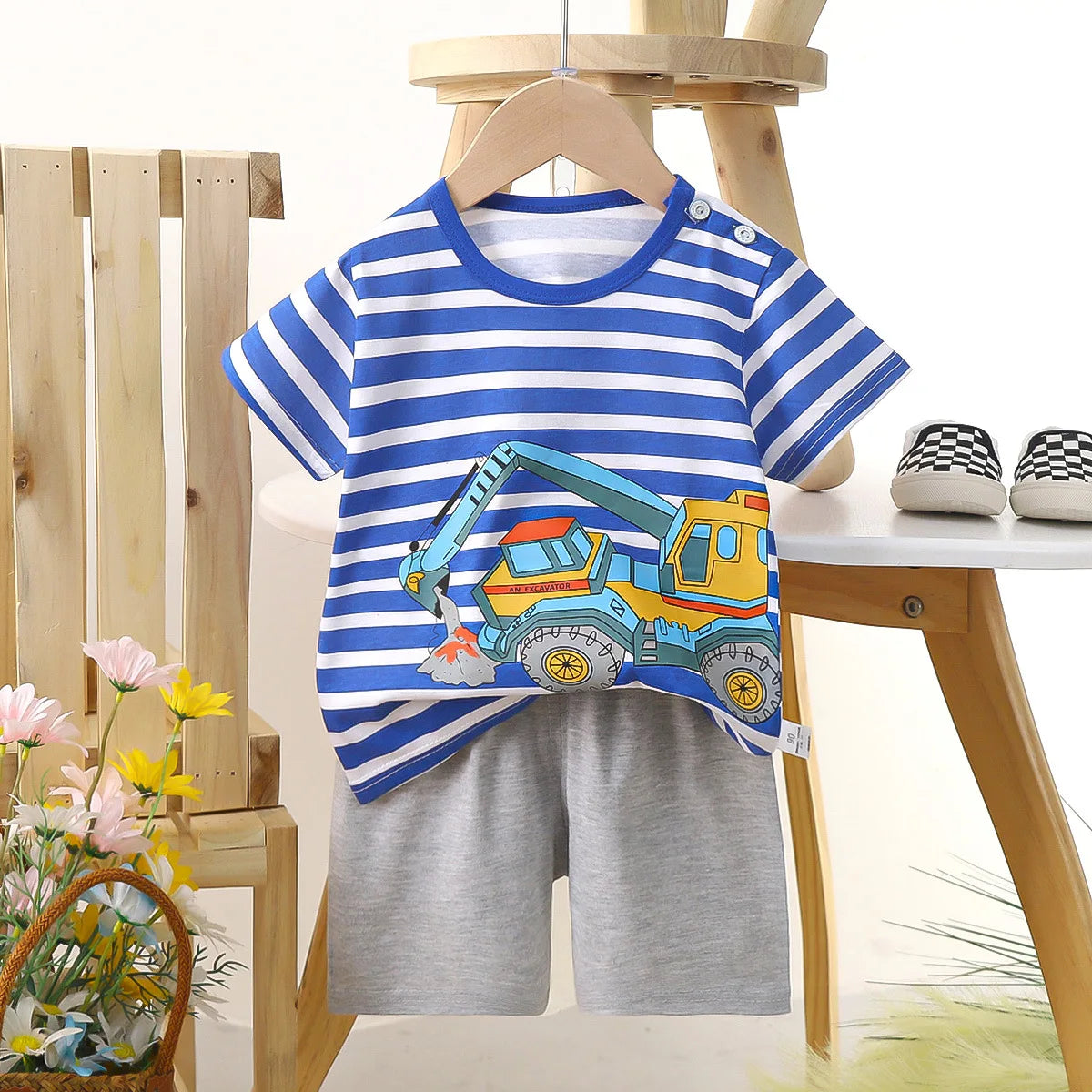1 ensemble de vêtements d'été en pur coton pour enfants, costumes à manches courtes, à la mode, T-Shirts + Shorts pour garçons et filles, tenues pour enfants