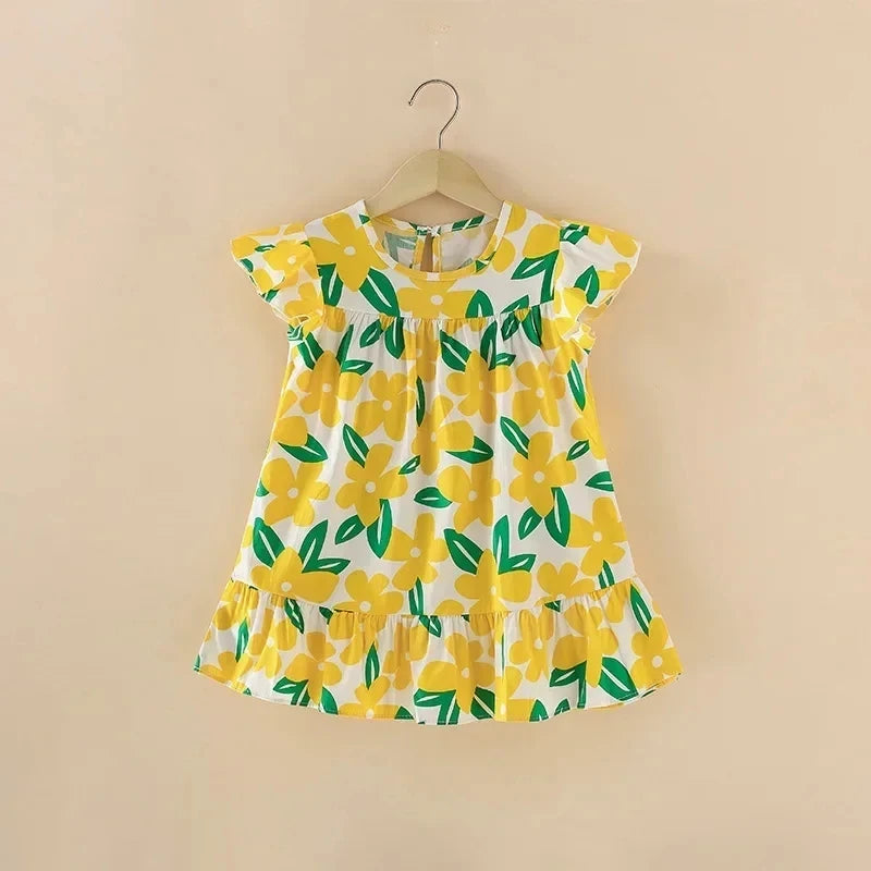 Robes d'été pour filles, 100 % coton, vêtements pour enfants, tenue de princesse de fête, à la mode, motif floral, robes de plage