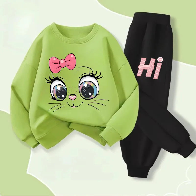 Ensembles de sweat à capuche et manches longues pour filles, nouveau Style de printemps, pull, pantalon Long, costume deux pièces, tenues décontractées pour enfants, survêtement pour enfants