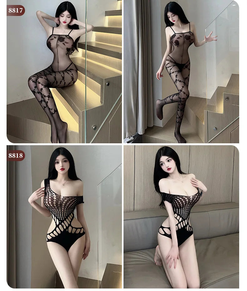 Body Sexy à entrejambe ouvert pour femmes, 24 Styles, bas de corps en maille résille érotique, porno ajouré, Teddy, Lingerie sans entrejambe