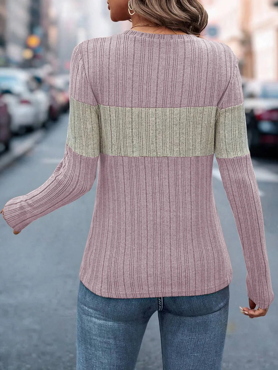 Pull à manches longues et col rond pour femme, décontracté, ample, couleur bloquée, Simple, automne, Ropa De Mujer, vêtements De transport
