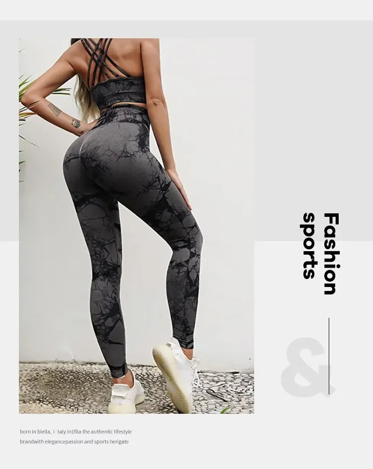 Femmes sans couture cravate colorant Yoga Leggings taille haute Fitness Sexy mode Leggings exercice course levage fesses cyclisme Leggings