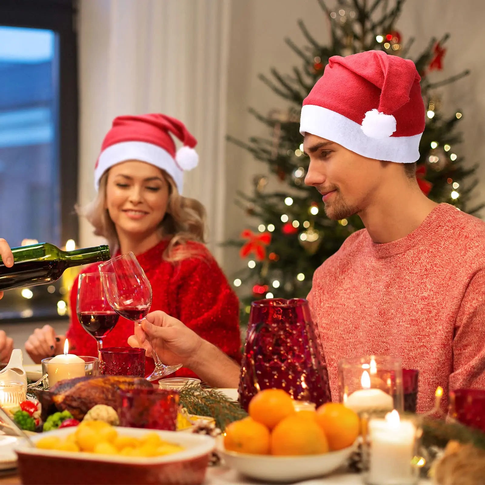 Chapeau de Noël rouge pour adultes et enfants, père Noël de dessin animé, arbre de Noël, articles de fête, cadeaux de Noël, décorations
