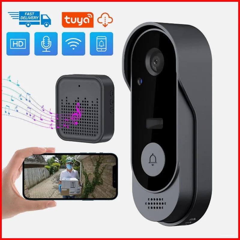Tuya sonnette avec caméra sans fil Bundle vidéo sonnette WIFI HD téléphone extérieur porte cloche caméra sécurité vidéo interphone IR nuit