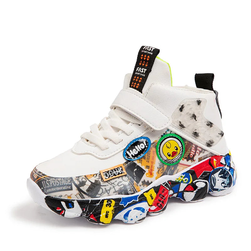 Taille 26-36 enfants sport baskets pour filles enfant dessin animé Graffiti modèle chaussures décontractées garçons basket-ball chaussure chaussures de sport