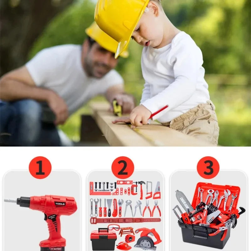 Kit de boîte à outils pour enfants, jouets éducatifs, outils de réparation de Simulation, perceuse, jeu en plastique, apprentissage, ingénierie, Puzzle, jouets cadeaux pour garçon