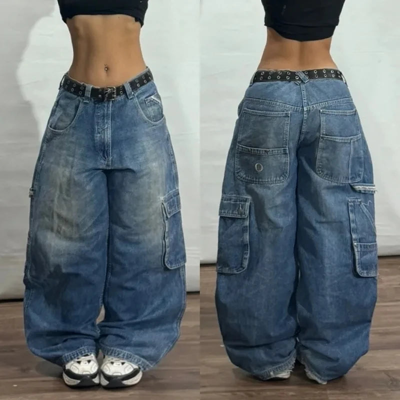 Jean Baggy Délavé à Poches Multiples pour Homme et Femme, Streetwear, Y2K, Hip-hop, Harajuku, Décontracté, Gothique, Taille Haute, Large, Surintendant, Nouvelle Collection