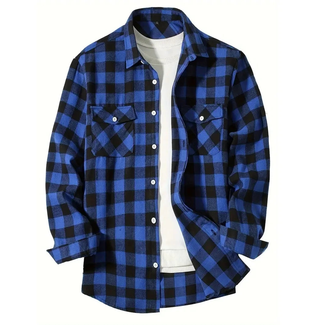Chemises pour hommes simple boutonnage classique Plaid intelligent décontracté chemise en flanelle à manches longues poitrine deux poches conception printemps automne hommes hauts