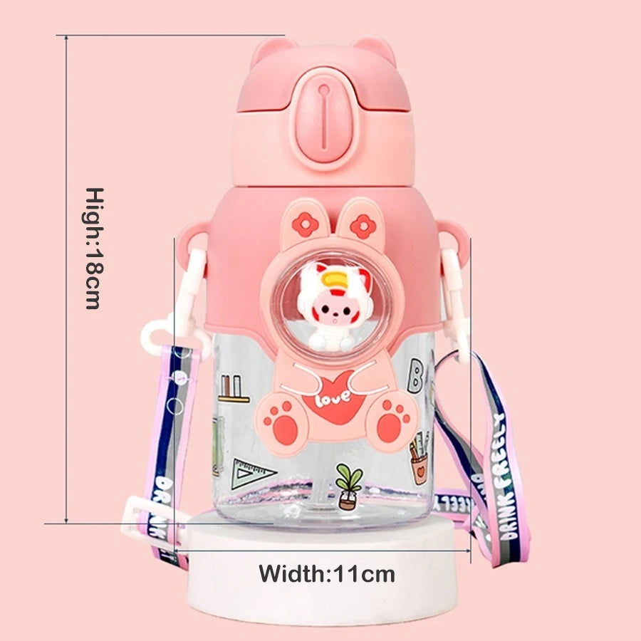 Tasse d'eau d'été Kawaii de 600ML pour enfants, tasse en paille antichute de grande valeur pour garçons et Cirls, bouilloire pour bébé aller à l'école