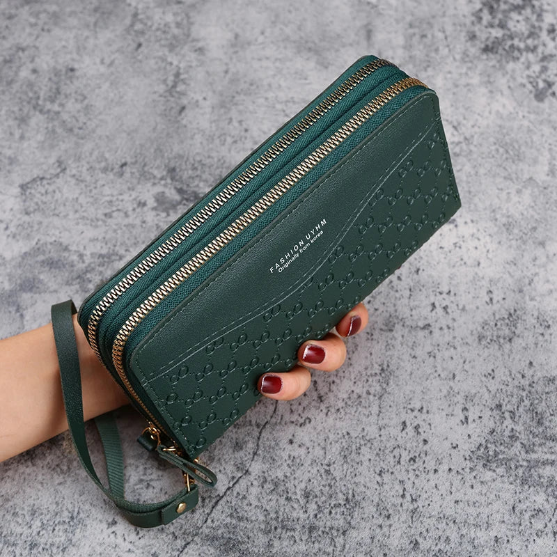2024 nouveau sac à main dames longue fermeture éclair portefeuille mode en relief grande capacité téléphone portable poche sac à main