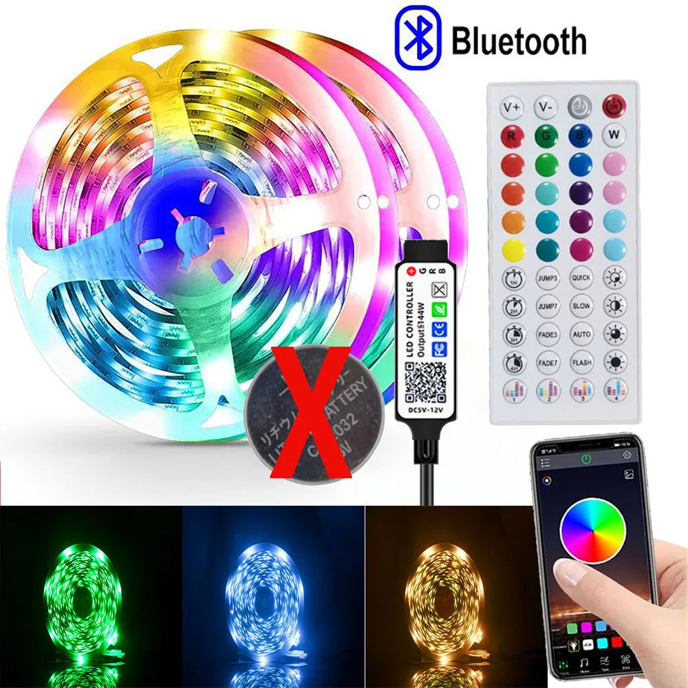 Bande lumineuse LED 5V USB RGB 5050, contrôle par application Bluetooth, adaptée à la décoration de la chambre à coucher et de la chambre d'enfant