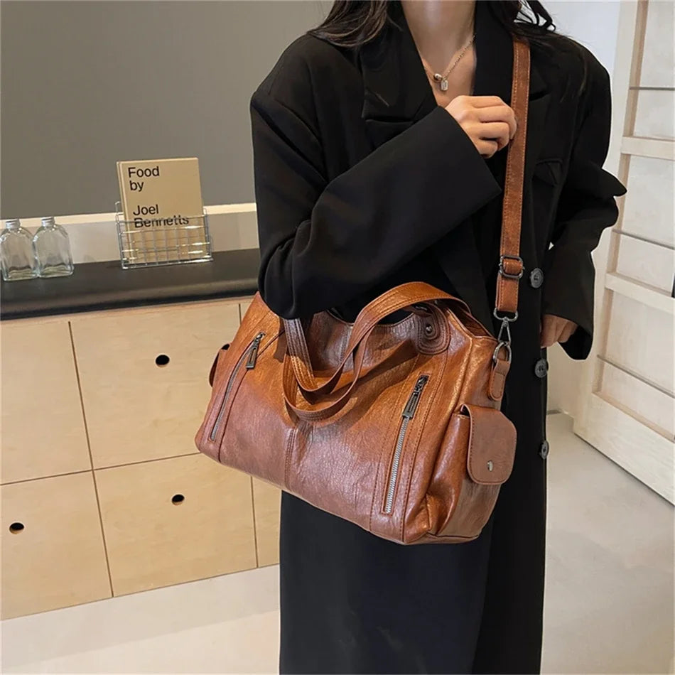 Sac à Main de Grande Capacité en Cuir Souple Hobos pour Femme, Grand Fourre-Tout de Style, Sacoche de Shopping