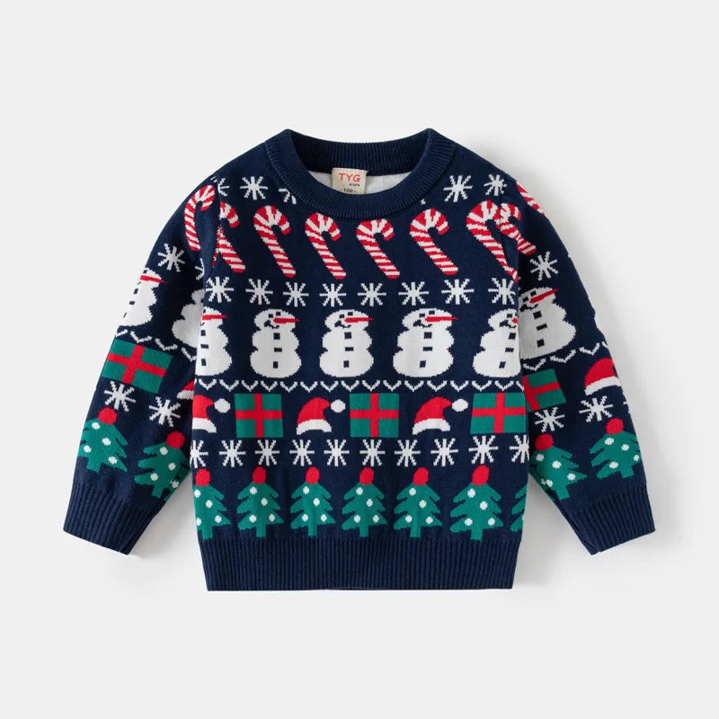 Pull imprimé de noël pour enfants, Costume du nouvel an 2025, manches longues, col rond, pulls tricotés doux et décontractés, pull chaud, haut de noël