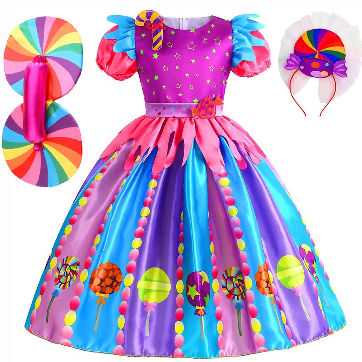 Robe sucette sucette pour filles, costume de carnaval, costume d'anniversaire pour petits enfants, tutu arc-en-ciel de paupières, vêtements de mariage pour enfants, bonbons doux, nouveau