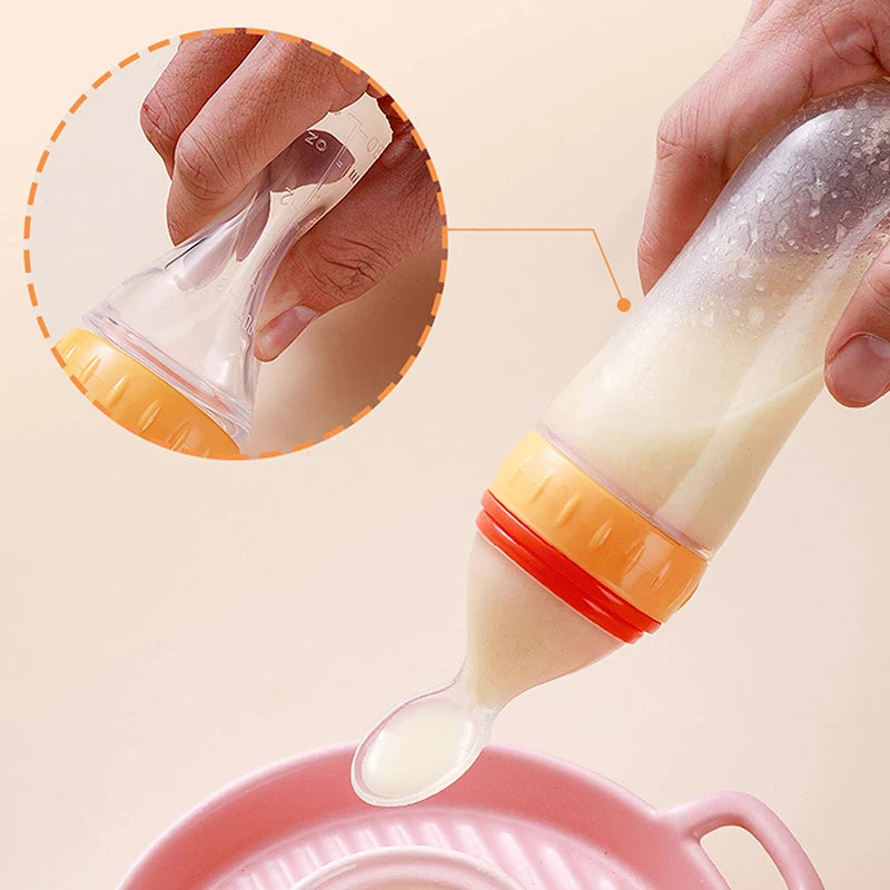 BiSantos à presser en silicone pour bébé, cuillère d'entraînement pour nouveau-né, mangeoire à céréales pour bébé, supplément alimentaire, ustensiles sûrs