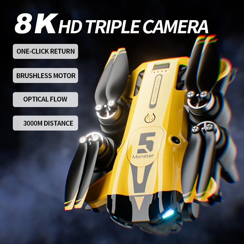 Drone professionnel M5 8K avec trois caméras grand angle, évitement d'obstacles, GPS 5G, positionnement du flux optique, quadrirotor RC sans balais