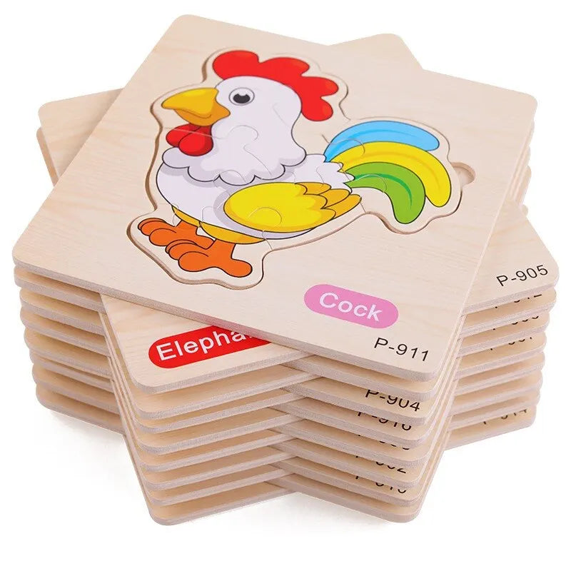 3 PCs couleur aléatoire Puzzle 3D jouets éducation précoce en bois Cartoon Animal Puzzle Puzzle infantile Puzzle Conseil jouets