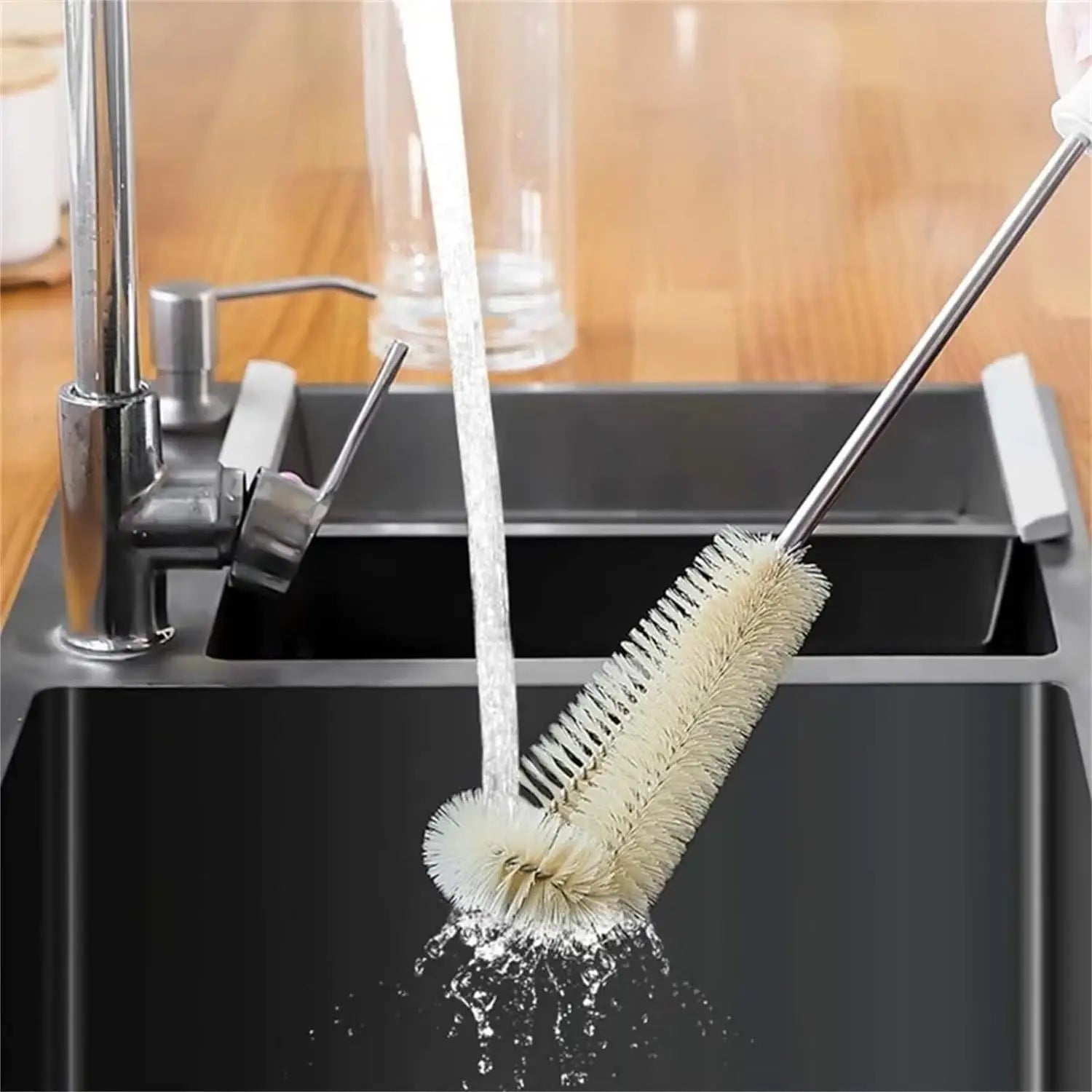 Nettoyeur de brosse de bouteille avec Long manche en bois, brosse de nettoyage de bouteille d'eau, poils naturels, brosse de bouteille de gommage de cuisine pour pichet de tasse