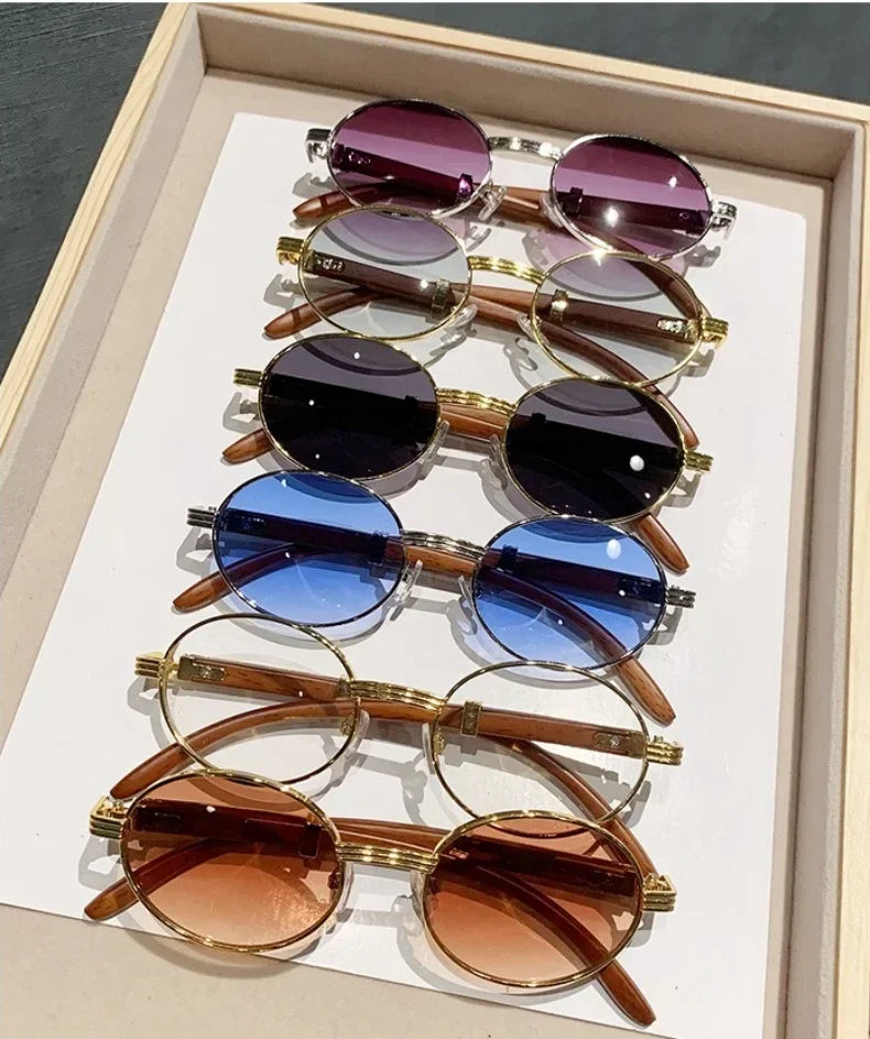 Lunettes de soleil ovales vintage en bois pour hommes et femmes, lunettes de soleil de créateurs, nuances de luxe, UV400, mode