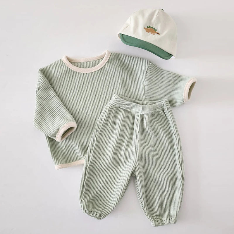 Style coréen enfants vêtements costume gaufre pull + pantalon bébé garçons filles vêtements ensemble printemps automne enfants vêtements costume