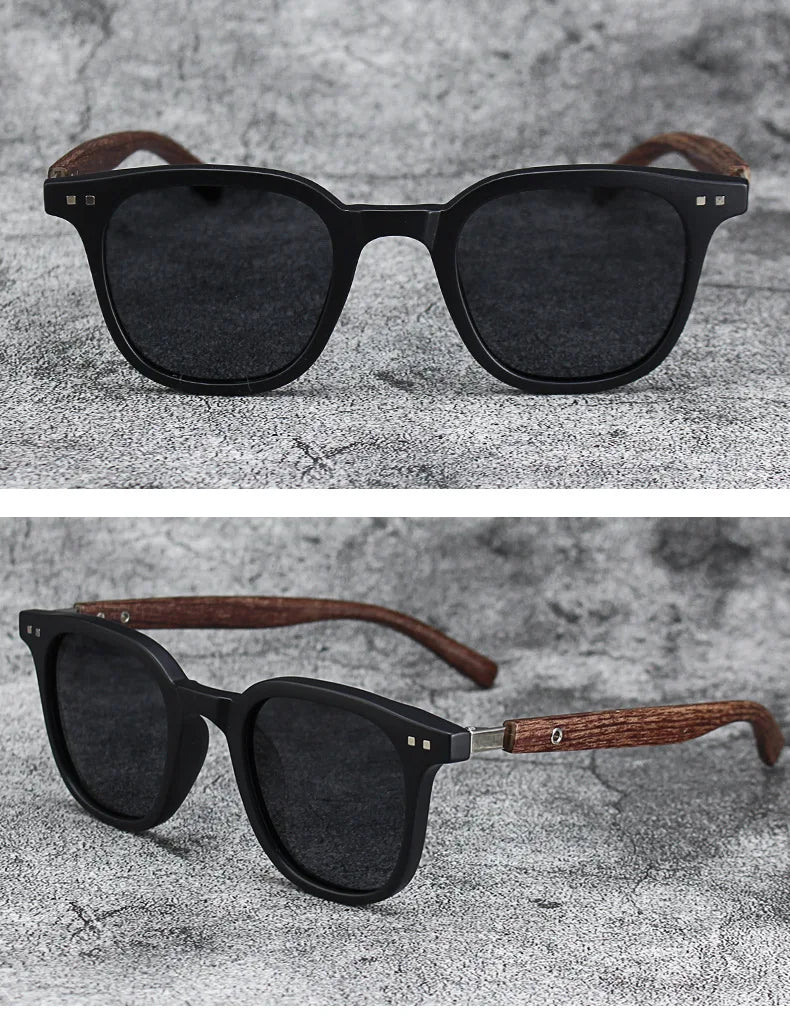 Nouveaux hommes Vintage cadre en bois lunettes de soleil marque classique carré lunettes de soleil revêtement lentille conduite lunettes pour femmes mâle