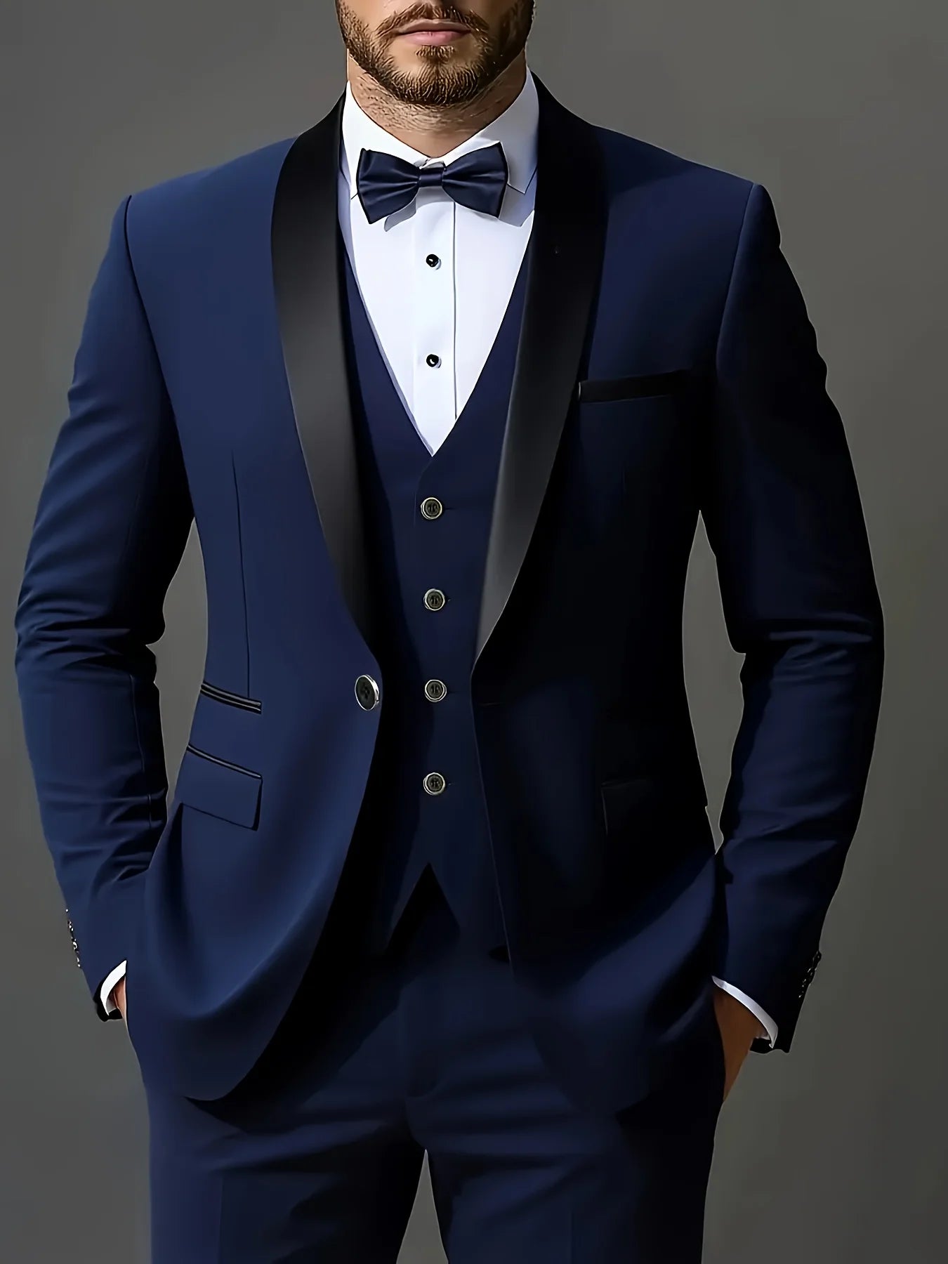 Men's 3-piece suit set, jacket + vest + trousers, fashionable and high quality, suitable for weddings, parties and formal occasions.